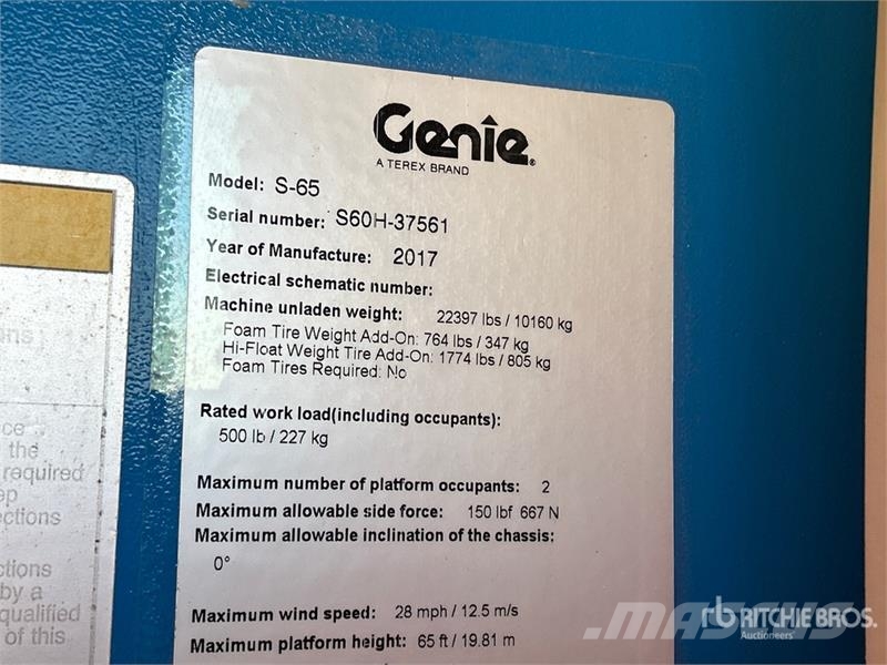Genie S-65 4WD Telescopic Boom Lift Nacelles télescopiques
