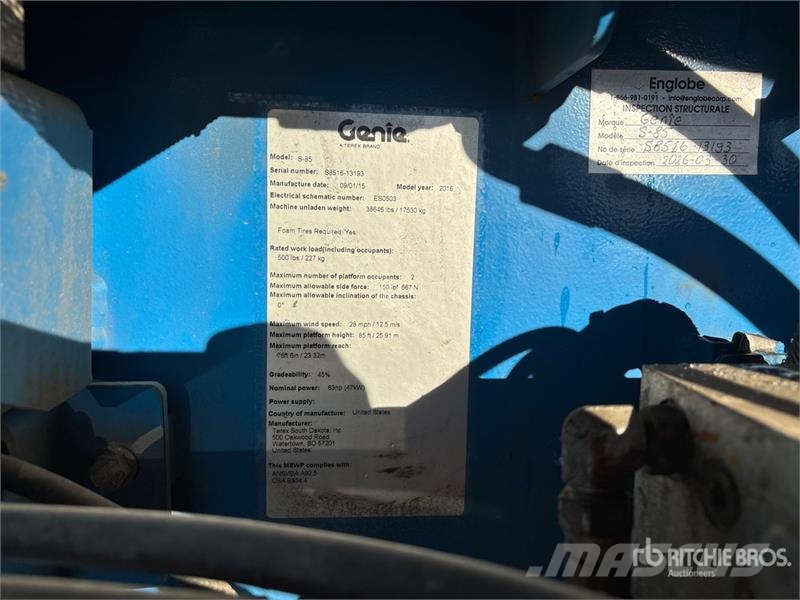 Genie S-85 4WD Diesel Telescopic Boom Lift Nacelles télescopiques