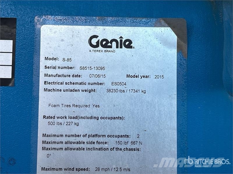 Genie S-85 Diesel Telescopic Boom Lift 견인식 전동이동 리프트