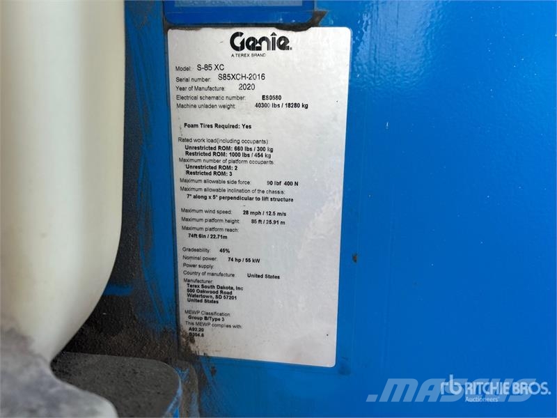 Genie S-85 XC 4WD Diesel Telescopic Boom Lift Teleszkópos emelők