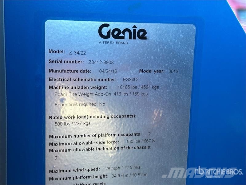 Genie Z-34/22 2WD Electric Articulating Boom Lift Knikarmhoogwerkers