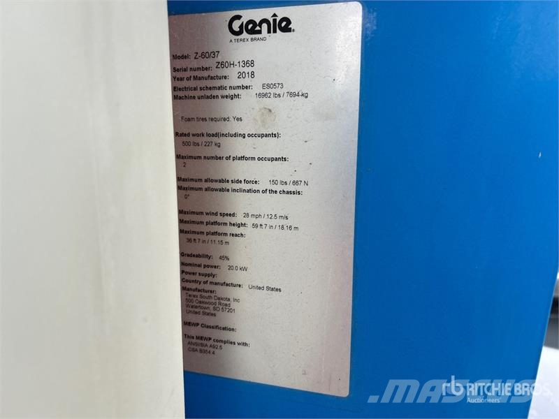 Genie Z-60/37FE 4WD Hybrid Articulating Boom Lift Zglobne podizne platforme