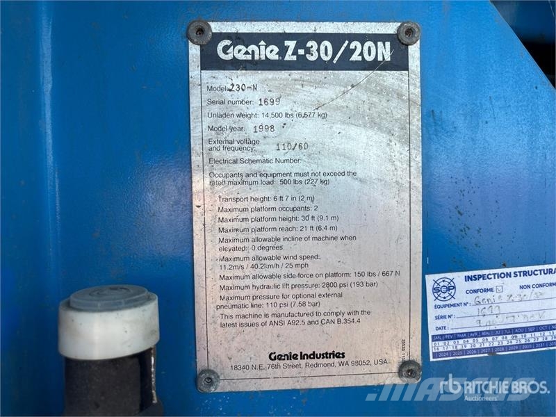 Genie Z30/20 2WD Electric Articulating Boom Lift (Inoper Strēles pacēlāji
