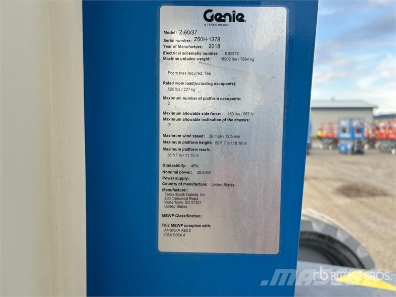 Genie Z60/37 4WD Hybrid Articulating Boom Lift Strēles pacēlāji