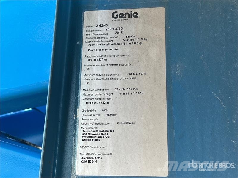 Genie Z62-40 Articulating Boom Lift رافعات سلة مفصلية