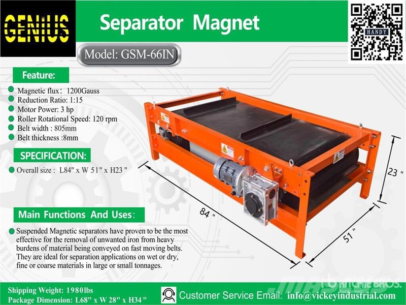 Genius GSM-66IN 49 in x 89 in Separator Magnet (Un Sonstige Baumaschinen