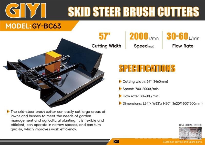 GIYI GY-BC63 60 in Skid Steer Brush Cutter (Unused Montuojamos ir prikabinamos šienapjovės