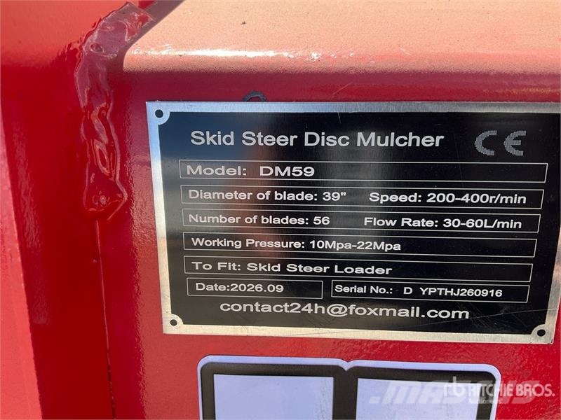  GIYI GY-DM59 39 in Disc Skid Steer Mulcher (Unused Trituradoras forestales