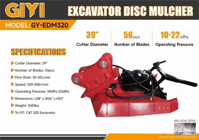 GIYI GY-EDM320 39 in Excavator Disc Mulcher - Fits Inne akcesoria