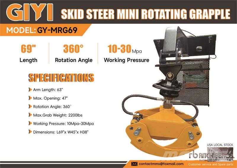  GIYI GY-MRG69 47 in Mini 360° Rotating Skid Steer  Grapples