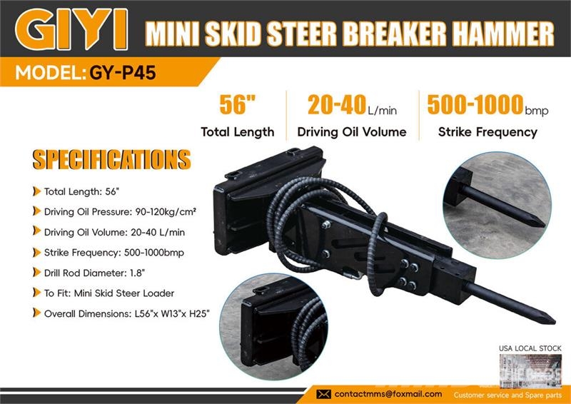 GIYI GY-P45 1.8 in Mini Skid Steer Breaker (Unused Čekići