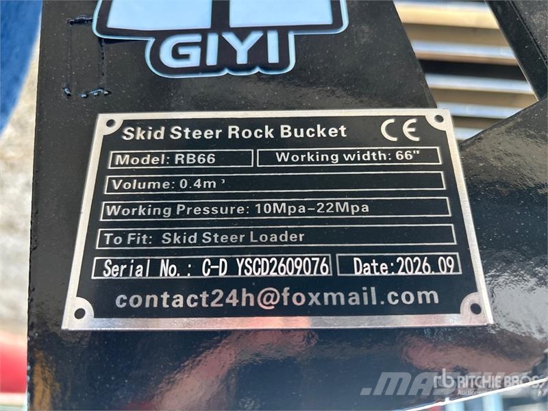  GIYI GY-RB66N 66 in Rock Skid Steer Bucket (Unused دلاء