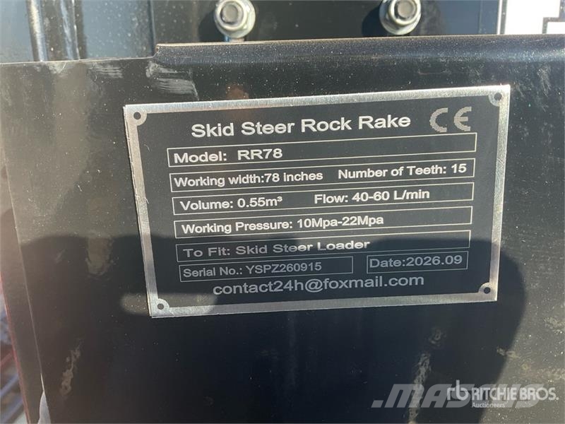  GIYI GY-RR78 78 in Skid Steer Rock Rake (Unused) Otros componentes