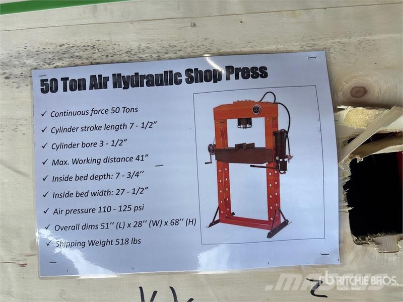 GLHP50 50 ton Air/Hydraulic Shop Press (Unused) Egyéb alkatrészek