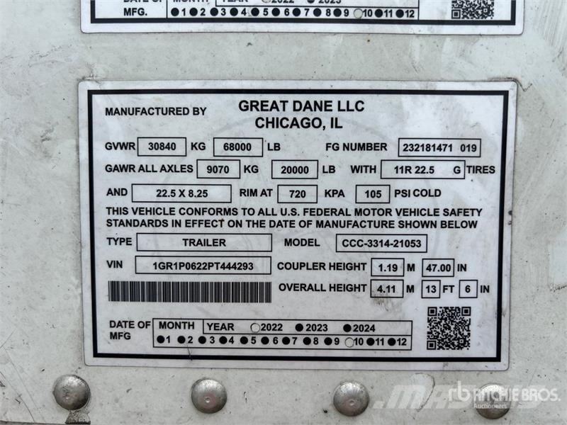 Great Dane 53 ft x 102 in T/A Van Trailer Reboques baú