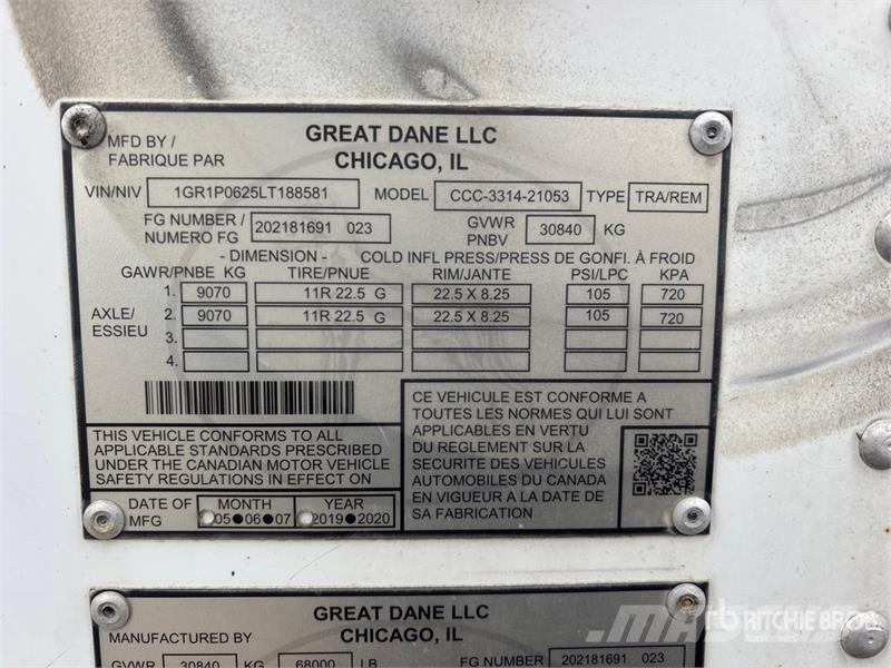 Great Dane CCC-3314-21053 53 ft x 102 in T/A Van Trailer Sanduk prikolice