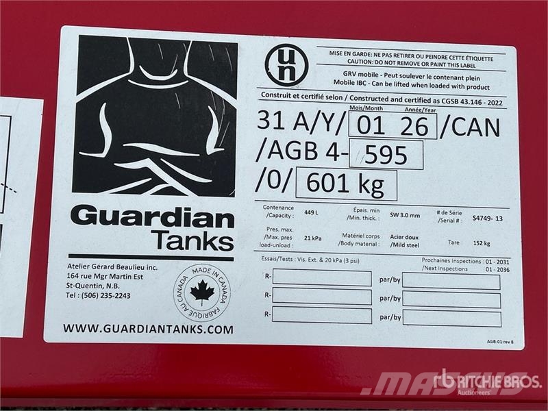 Guardian Tanks 449 L Portable Steel Fuel Tank (Unu Fuel and additive tanks