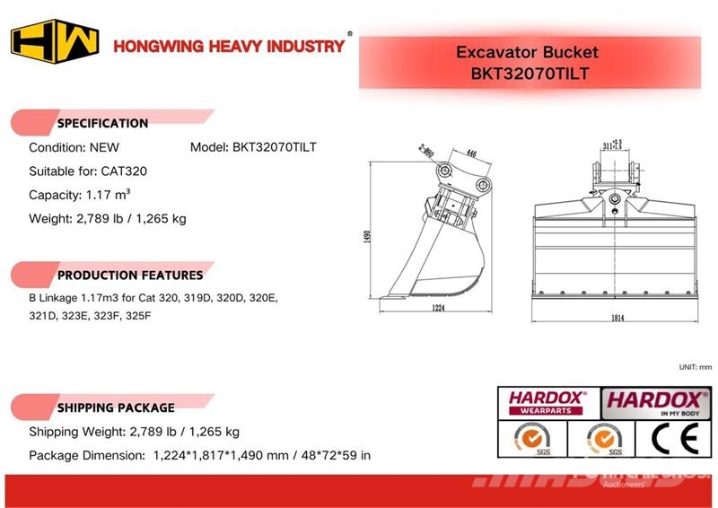 H&W BKT32070TILT 70 in 1.17 m3 Hydraulic Tilting Excav Skopor