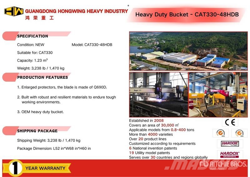 H&W CAT330-48HDB 48 in Heavy Duty Digging Excavator Bu دلاء