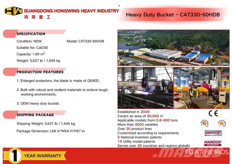 H&W CAT330-60HDB 60 in 1.60 m3 Heavy Duty Digging Exca دلاء