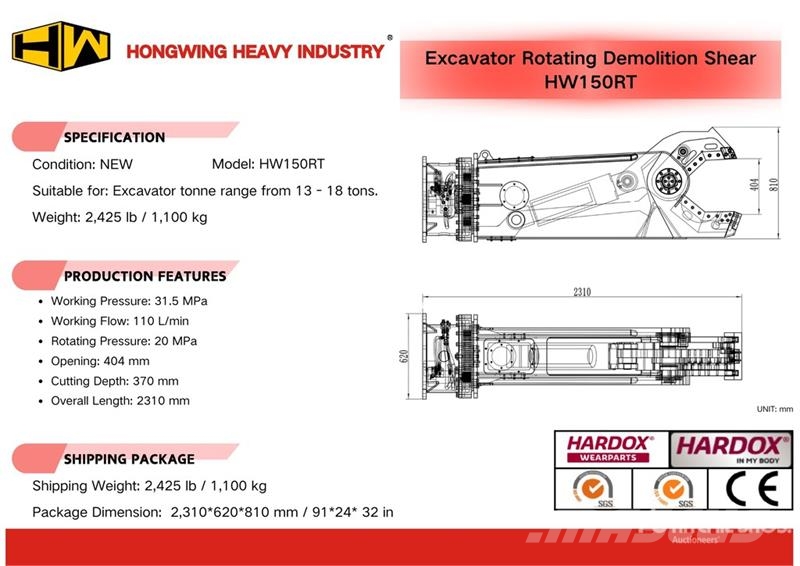H&W HW150RT Rotating Demolition Shear - Fits Excavator 液压剪