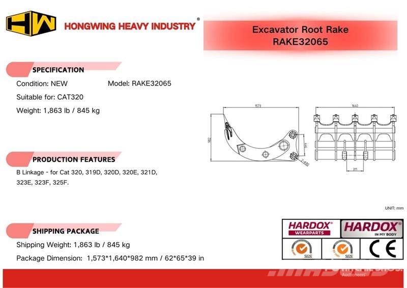 H&W RAKE32065 65 in Excavator Rake - Fits Cat 320 (Unu Obračalniki in zgrabljalniki