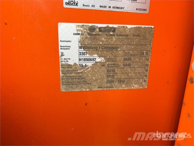 Hamm 3307P Smooth Drum Compactor Rodillos de un solo tambor