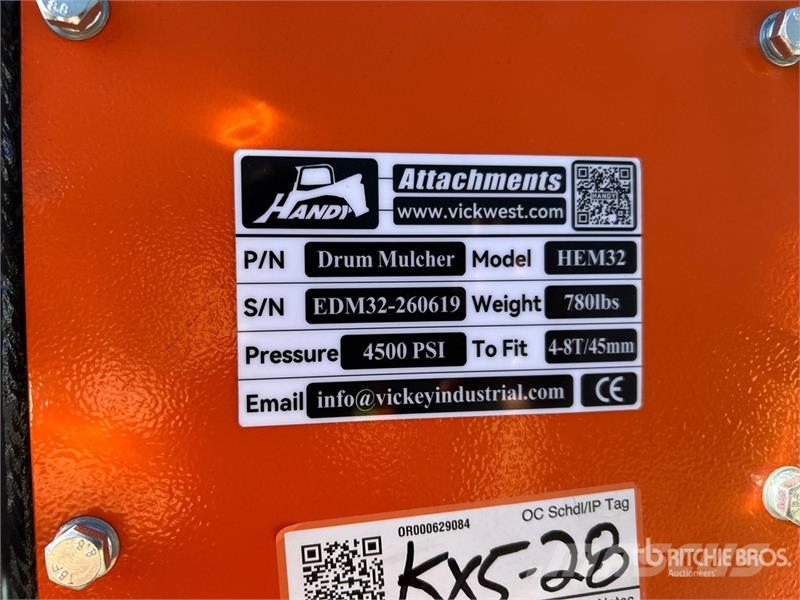 Handy HEM32 36 in Excavator Mulcher - Fits 4 - 8 ton (Un Otros componentes