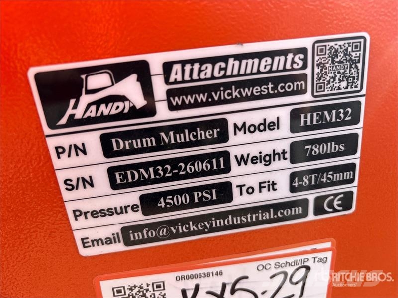 Handy HEM32 36 in Excavator Mulcher - Fits 4 - 8 ton (Un Otros componentes