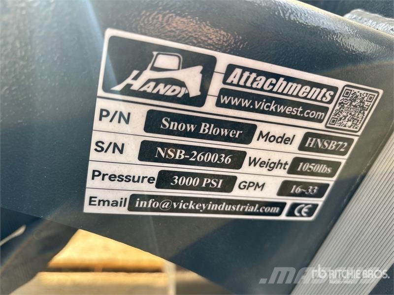 Handy HNSB72 72 in Skid Steer Snowblower (Unused) قاذفات الجليد