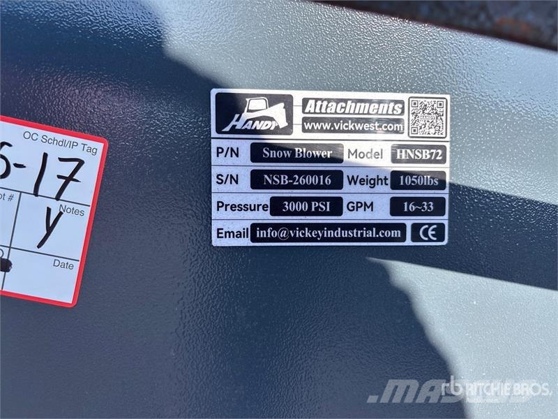 Handy HNSB72 72 in Skid Steer Snowblower (Unused) قاذفات الجليد