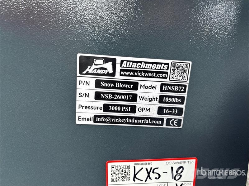 Handy HNSB72 72 in Skid Steer Snowblower (Unused) قاذفات الجليد