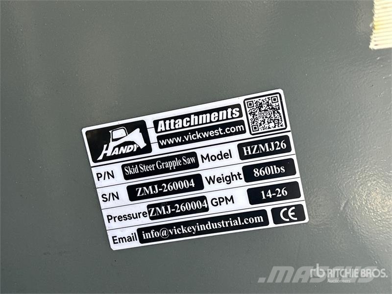Handy HZMJ26 45 in Skid Steer Grapple Saw (Unused) Други компоненти