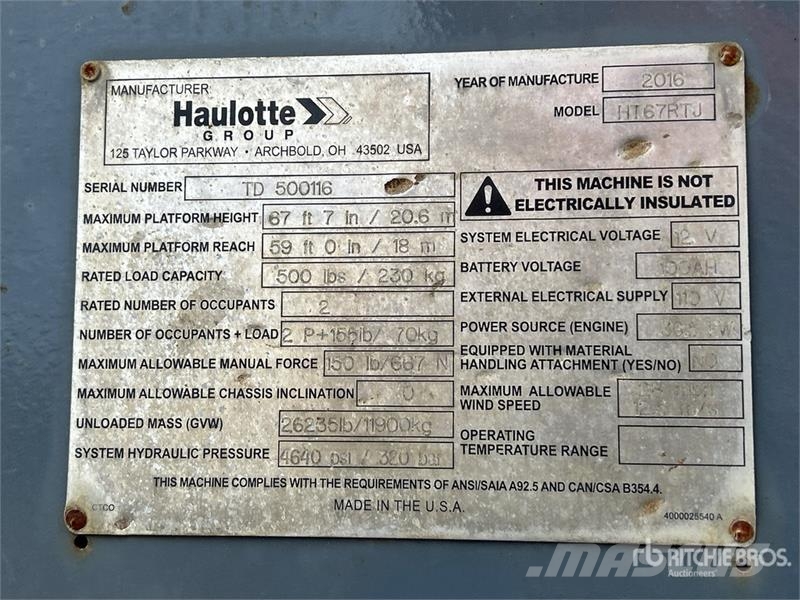 Haulotte HT67 RTJ 4WD Diesel Telescopic Boom Lift Teleskopske dvižne ploščadi