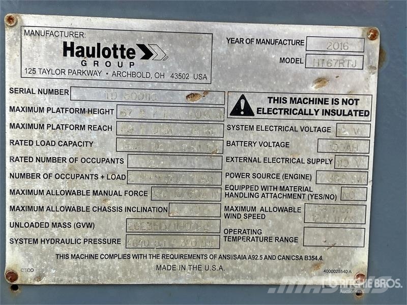 Haulotte HT67 RTJ 4WD Diesel Telescopic Boom Lift Teleskopske dvižne ploščadi