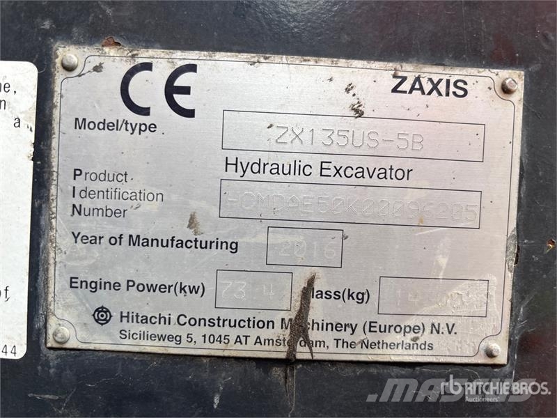 Hitachi ZX135US-5B Tracked Excavator Crawler excavators