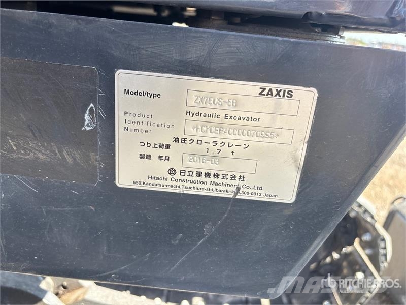 Hitachi ZX75US-5B Tracked Excavator Rupsgraafmachines
