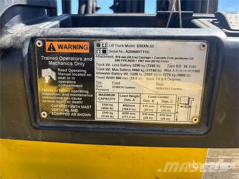 Hyster E55XN-33 5150 lb Electric Forklift Ηλεκτρικά περονοφόρα ανυψωτικά κλαρκ