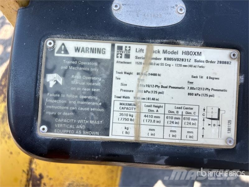 Hyster H80XM 7750 lb Pneumatic Tire Forklift Other