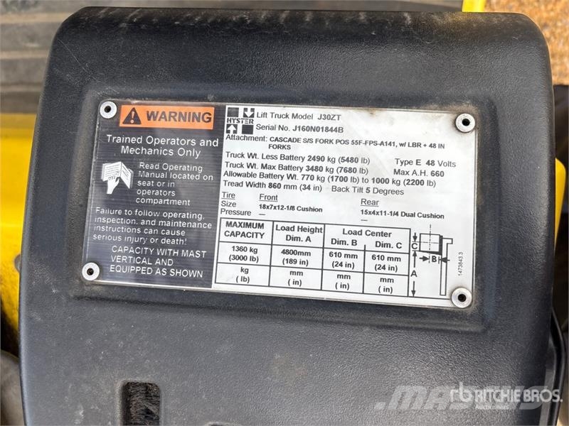 Hyster J30ZT 3000 lb Electric Forklift Ηλεκτρικά περονοφόρα ανυψωτικά κλαρκ