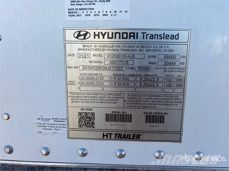 Hyundai 53 ft x 102 in T/A Van Trailer Skappåbygg