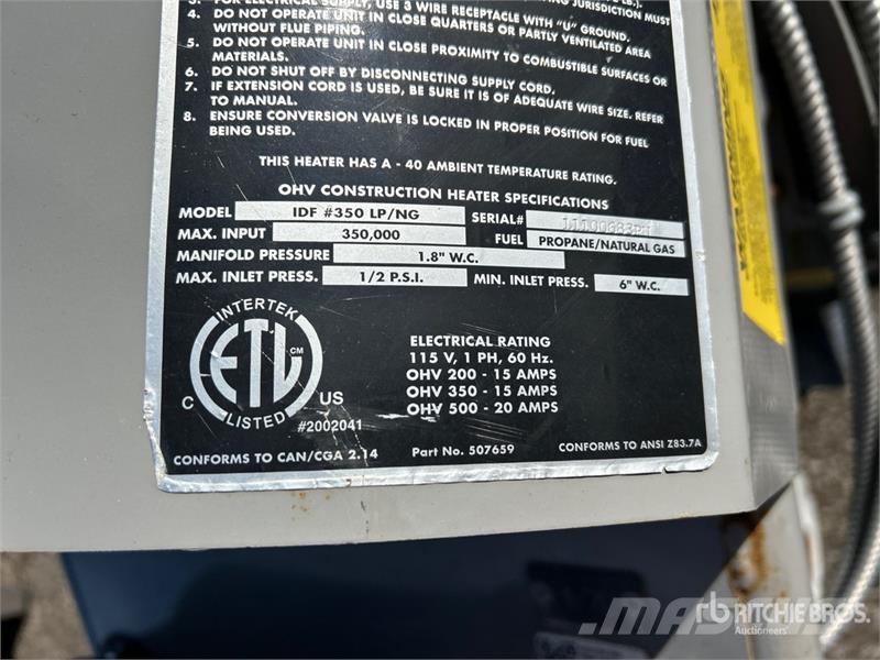 ICE IDF 350 LP/NG 350000 BTU Space Heater Ogrevalna in odtajevalna oprema