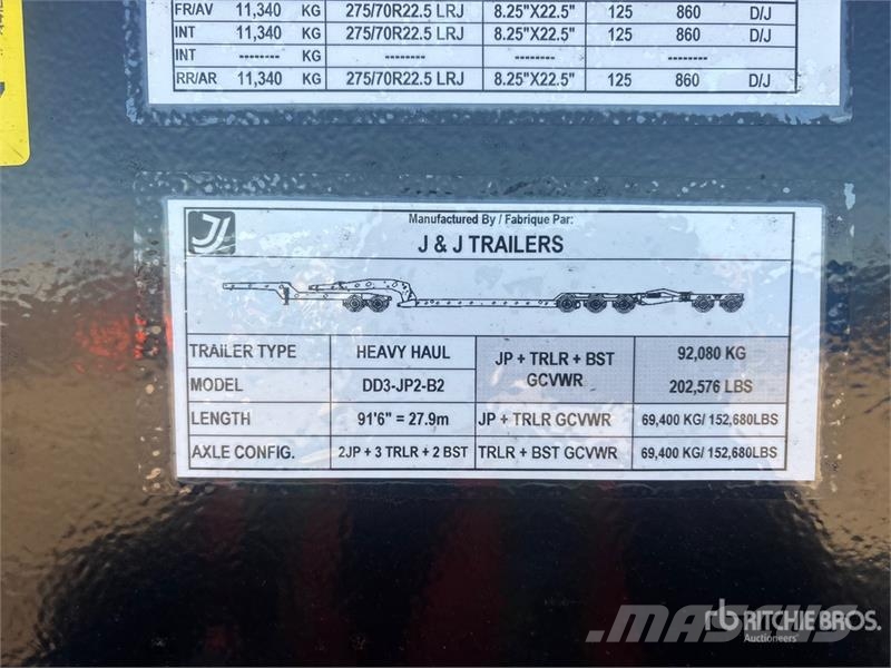  J &  Trailers DD3-P2-B2 65 ton Tri/A Removable Goo لوادر منخفضة