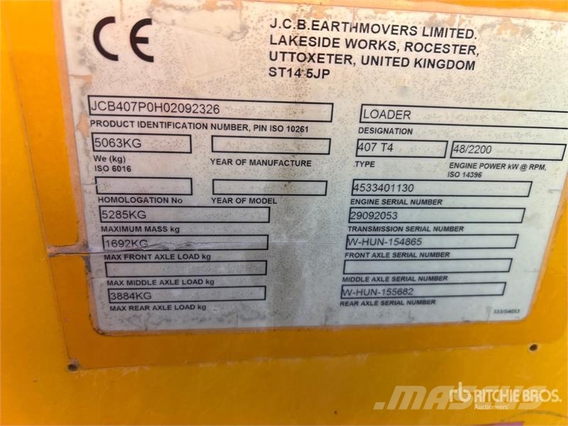 JCB 407 Gumikerekes homlokrakodók