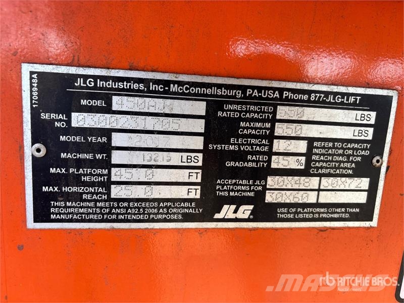 JLG 450AJ Series II 4WD Dual Fuel Articulating Boom Li Plataforma de trabajo articulada