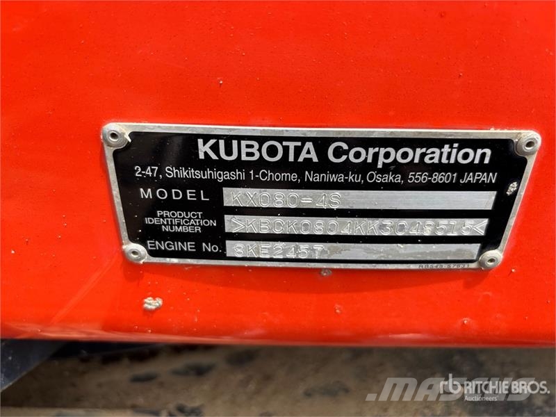 Kubota KX080-8 Tracked Excavator Rupsgraafmachines