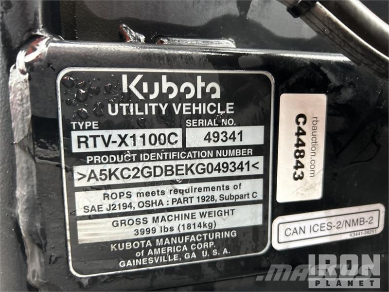 Kubota RTV-X1100C 4x4 Utility Vehicle Maquinarias para servicios públicos
