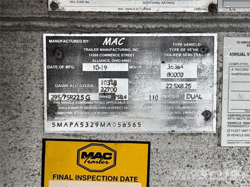 MAC 53 ft T/A Spread Axle Curtain Side Trailer Rimorchi centinati