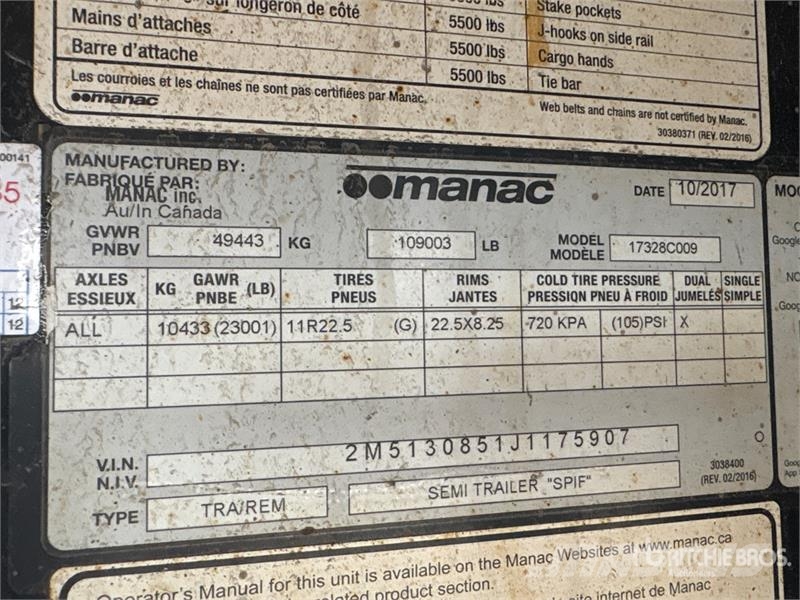 Manac 28 ft Tri/A B-Train Lead Flatbed Trailer Planhengere