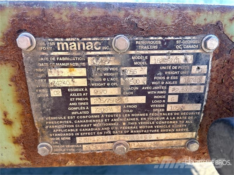 Manac 48 ft T/A Spread Axle Flatbed Trailer Plataforma plana/laterales abatibles